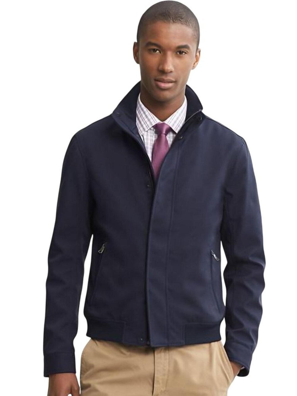 Banana Republic Navy Cotton Blend Bomber Jacket Full Zip Snap Zip Pockets Size L